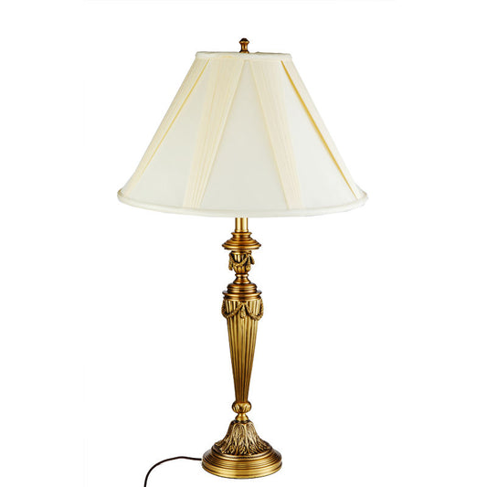 Luxury Retro Copper Table Lamp with Classic Fabric Shade, High-Quality LED Desk Light for Office, Bedroom, Living Room