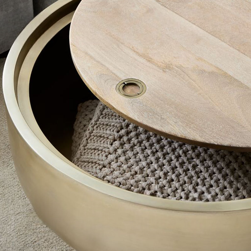 Light Luxury Metal Round Coffee Table, Minimalist Storage Center Table for Small Living Room or Apartment