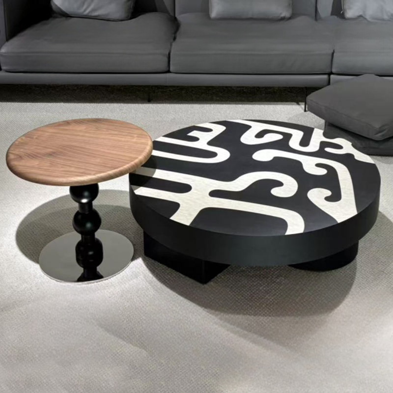 Vintage Round Coffee Table Set, Artistic Designer Center Table Combo for Modern Living Room and Lounge