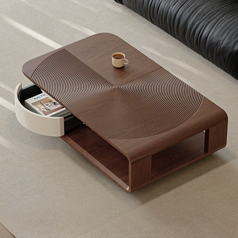 Minimalist Rotatable Solid Wood Coffee Table, Modern Rectangle Designer Center Table for Living Room