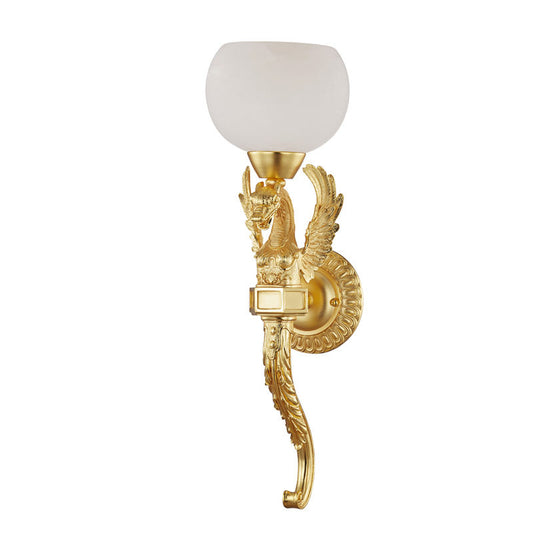 Luxury Golden Brass Wall Sconce Lamp, E14 Bedroom Decorative Vintage LED Wall Light with Marble and Clear Glass Lampshade