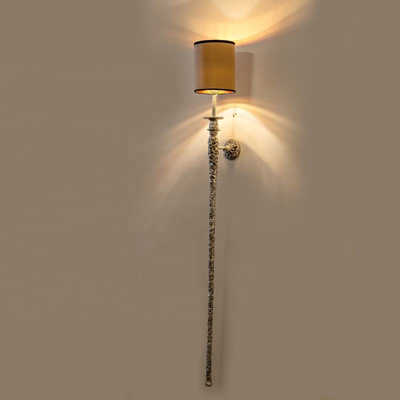Luxury Silver Torch Wall Sconce with Pink Shade, Modern Long Frame Wall Light for Hallway, Bedroom, and Living Room Accent Décor
