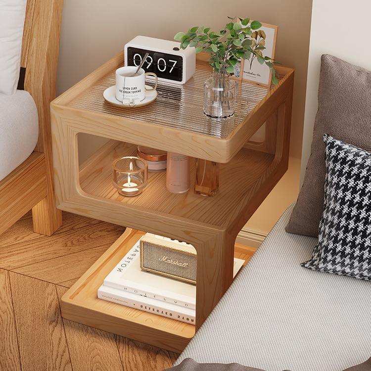 Solid Wood Modern Minimalist Bedside Cabinet, Creative Ultra-Slim Three-Tier Nightstand, Luxury Compact Furniture for Bedroom