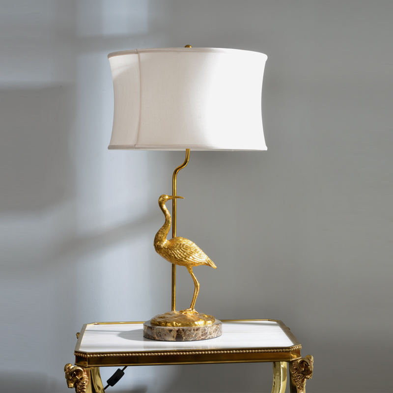 Brass Flamingo Table Lamp with Marble Base, Modern Gold Animal Bird Desk Lamp, E27 60W LED Accent Lighting