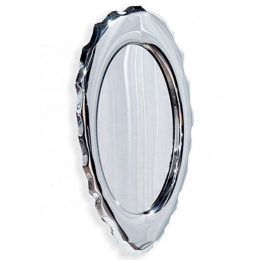 Modern Irregular Oval Wall Mirror – Stainless Steel Frame, Decorative Designer Mirror for Dressing Room, Living Room, Entryway, Metal Art Accent