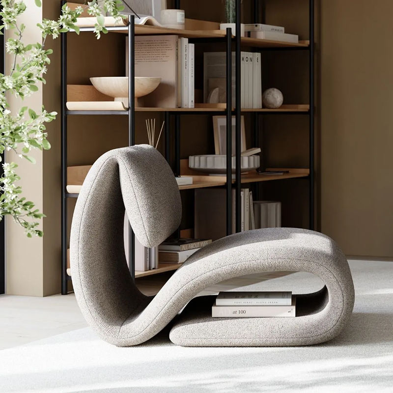 Minimalist S-Shaped Lounge Chair, Modern Lambskin Accent Chair for Living Room and Bedroom, Contemporary Sculptural Single Sofa