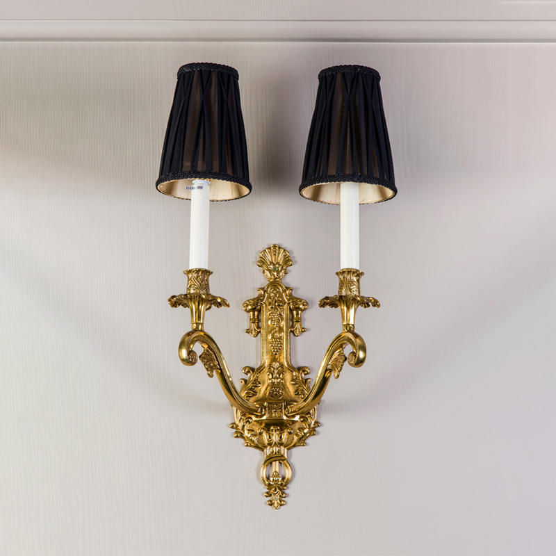Classical 2-Light Wall Sconce, Antique Copper Brass with Black Fabric Shades, Decorative LED Wall Lamp for Bedroom, Living Room, Hotel