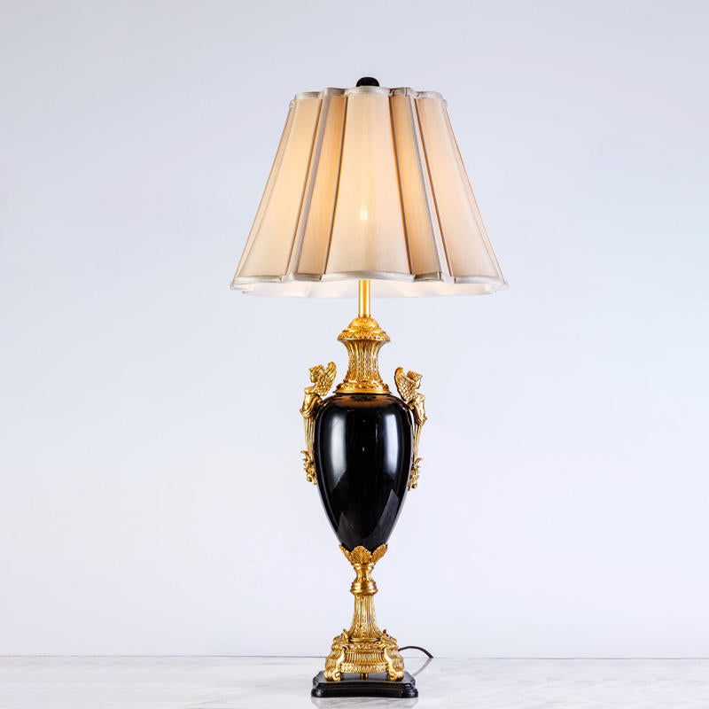 Luxury Ceramic Brass Table Lamp, Tall Black Classic Bedside Light with LED, Modern Bedroom & Desk Accent