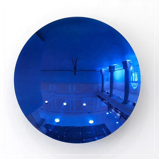 Modern Blue Concave or Convex Stainless Steel Mirror – Round Nano Plated Metal Wall Art, Contemporary Decorative Accent for Living Room, Entryway, Office