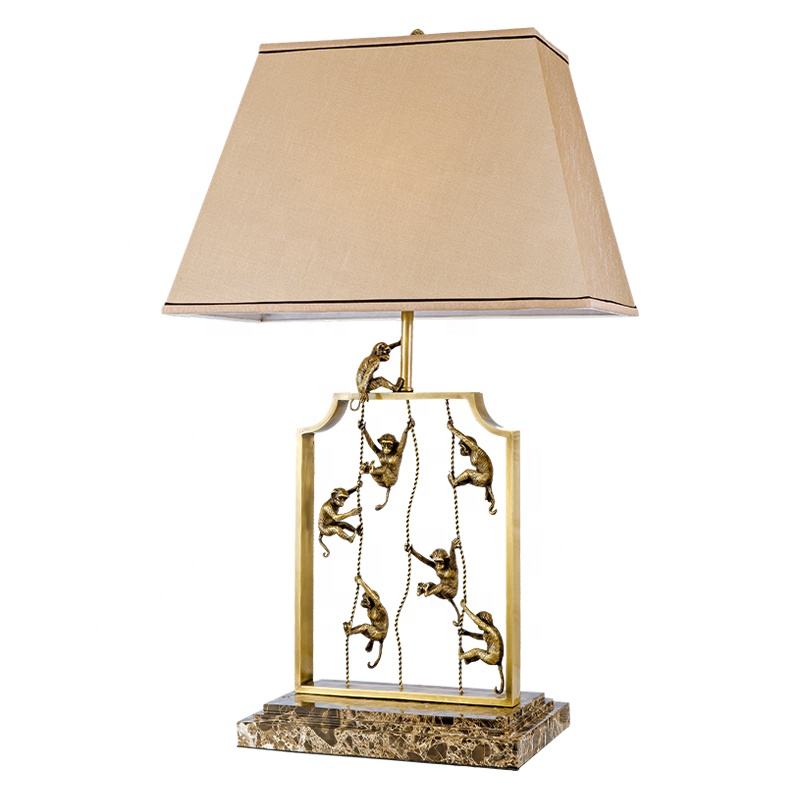 Antique Brass Monkey Table Lamp, Unique Hotel and Home Decorative Light with Marble Base, Classic Animal Design, Luxury Desk Accent