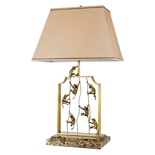 Antique Brass Monkey Table Lamp, Unique Hotel and Home Decorative Light with Marble Base, Classic Animal Design, Luxury Desk Accent
