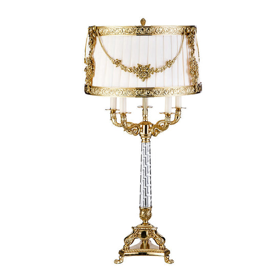 Empire Style Brass Candelabra Table Lamp, Traditional Vintage Desk Lighting with 5-LED Lights, Ornate Gold Detailing