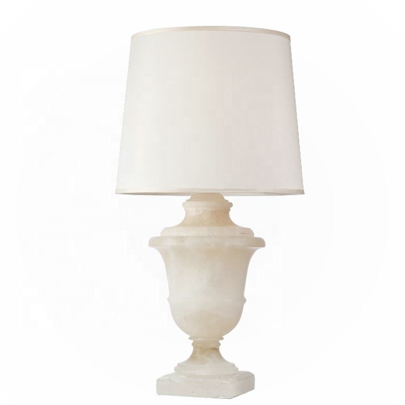 Modern White Marble Table Lamp, Visual Comfort Style Urn Design, Luxury LED Accent Lighting for Living Room, Bedroom, Hotel or Villa