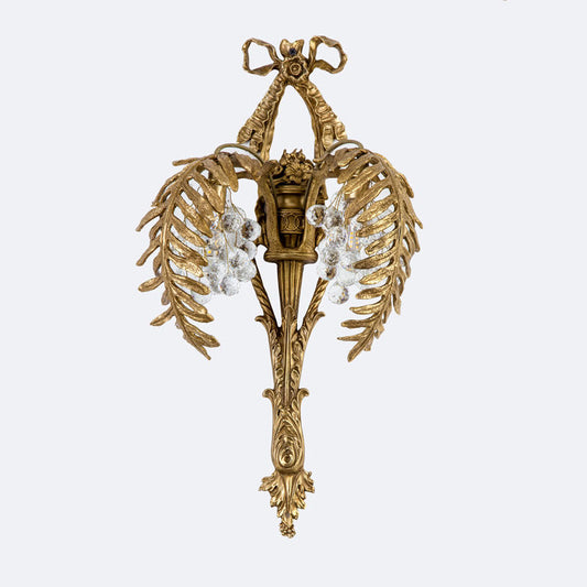 Luxury Palm Tree Brass Wall Lamp, Crystal Drop Gold Wall Sconce Light for Bedroom, Living Room, and Hall Accent Decor