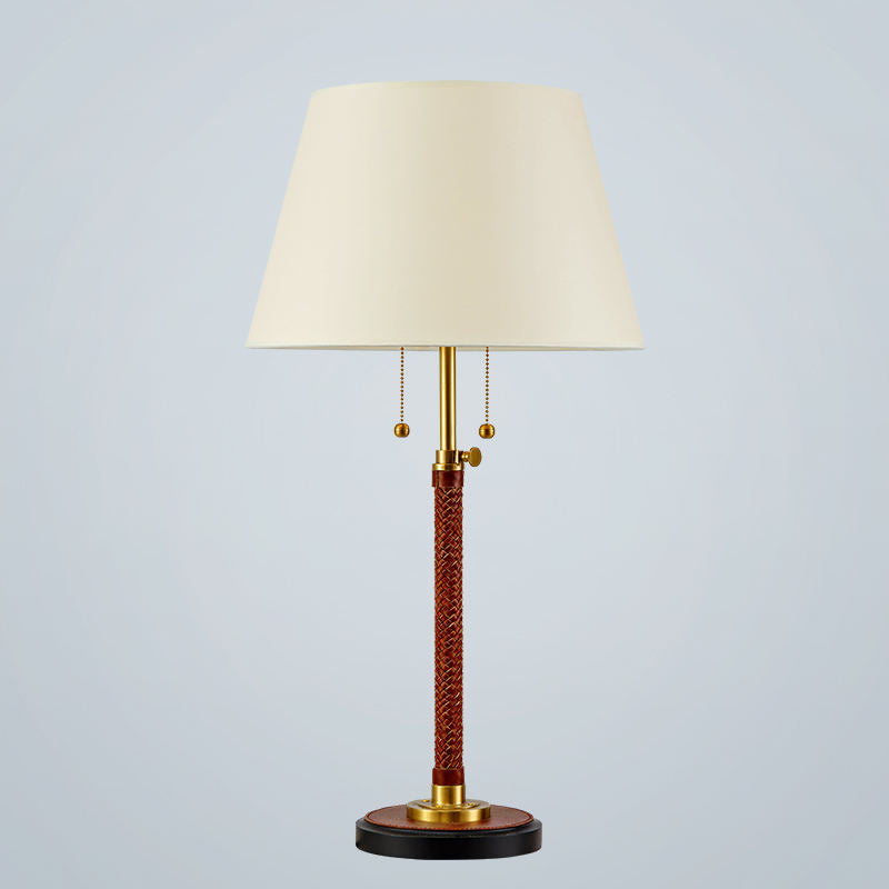 Modern Leather & Brass Table Lamp, LED Hotel Project Bedside Stand, Contemporary Bronze Decor Light for Bedroom or Desk