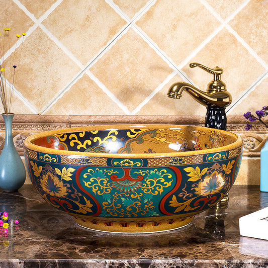 Jingdezhen Art Ceramic Bathroom Vessel Sink, Handcrafted Countertop Washbasin, Luxury China Bowl