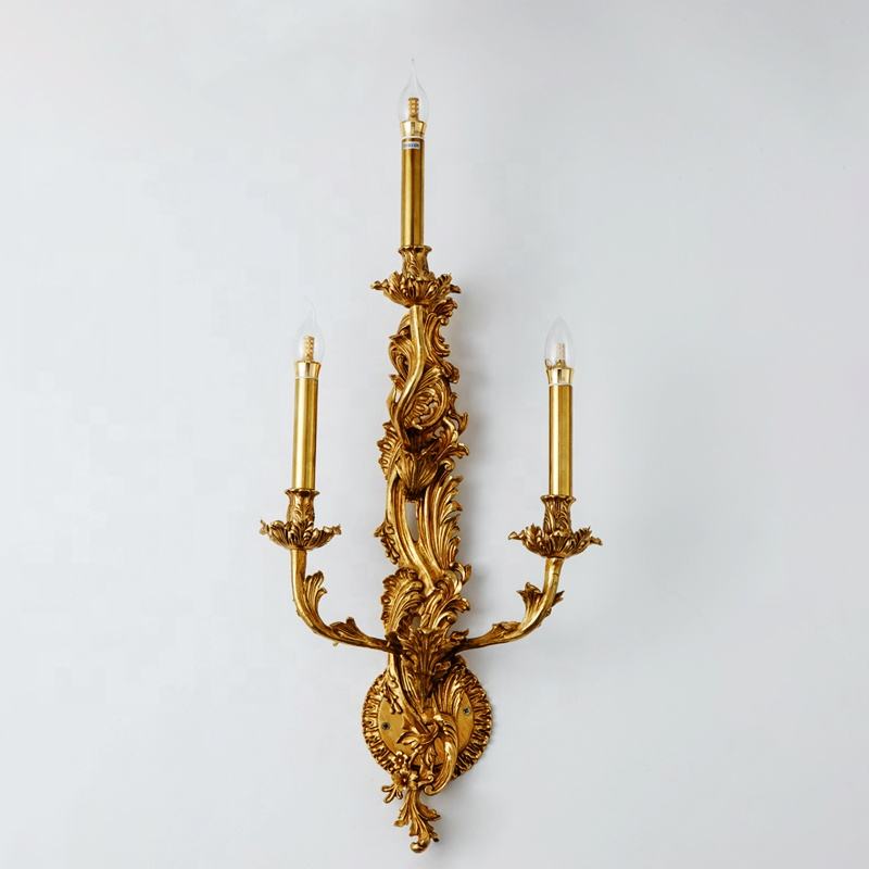 Antique Triple Arm Brass Wall Sconce, Candle-Style Copper and Bronze Flower Leaf Decorative Lamp, Energy Efficient LED Hallway Light Fixture