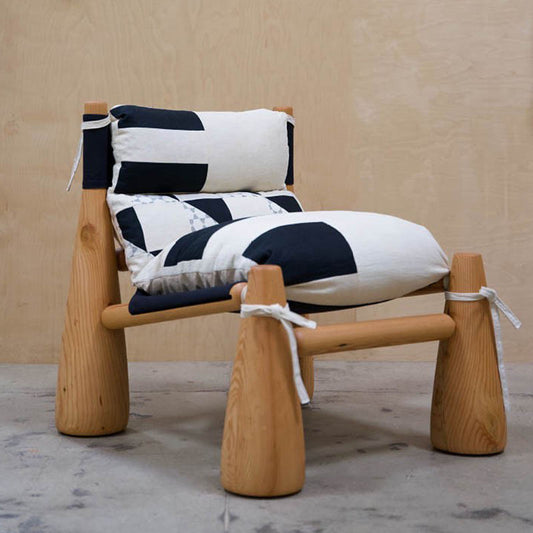 Modern Ash Wood Single Lounge Chair, Artistic Graffiti Fabric Upholstery, Cotton-Filled Accent Chair for Living Room and Bedroom