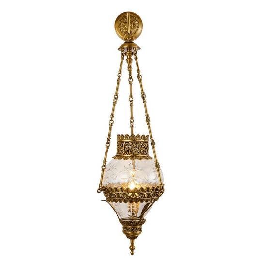 Vintage Brass Wall Lantern Light, Mason Jar Hanging Sconce with Crystal Glass Shade for Luxury Living Room, Bedroom, and Hallway Décor