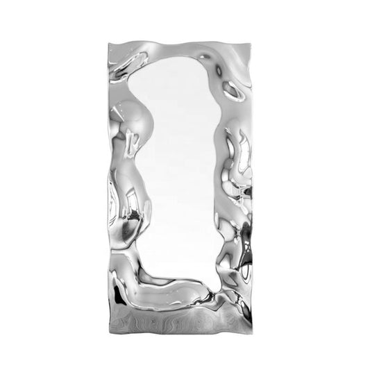 Modern Artistic Rectangle Metal Mirror – Unique Abstract Stainless Steel Wall Art, Luxury Decorative Full-Length Mirror for Living Room, Bedroom, Entryway