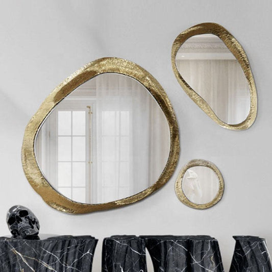 Luxury Gold Halo Mirror Set of 3 – Modern Asymmetrical Metal Wall Art, Decorative Irregular Accent Mirrors, Home Decor for Living Room, Bedroom, Entryway