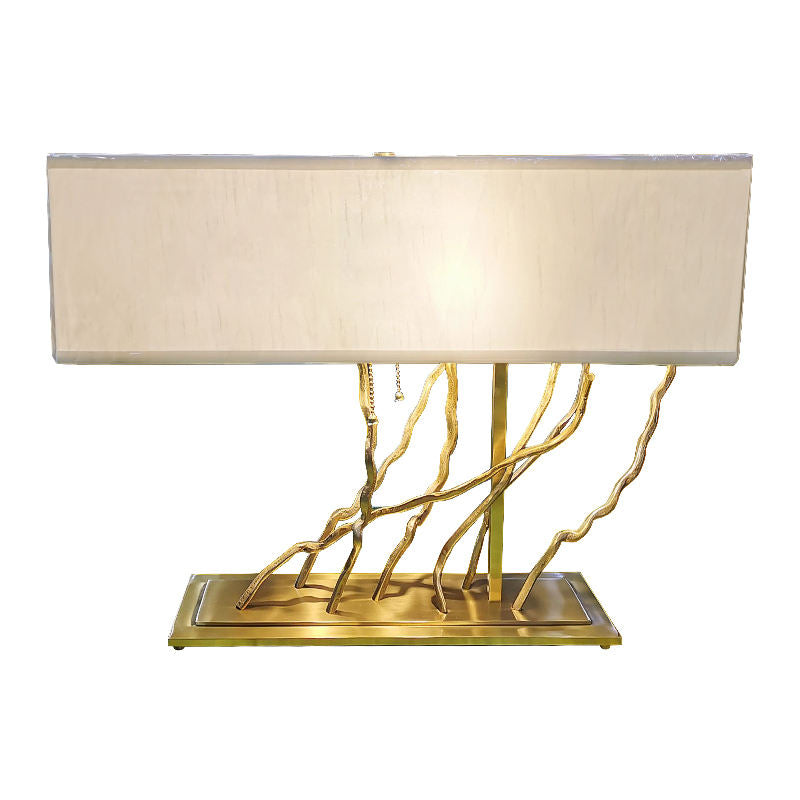 Art Decor Solid Brass Tree Branch Table Lamp, White Beige Shade, Modern Luxury LED Copper Creative Design