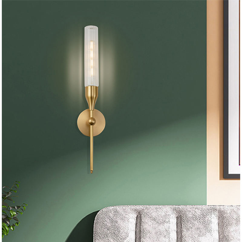 Modern Gold Copper Wall Sconce, Contemporary Lucency Glass LED Bedside Lamp for Bedroom, Living Room, and Hallway