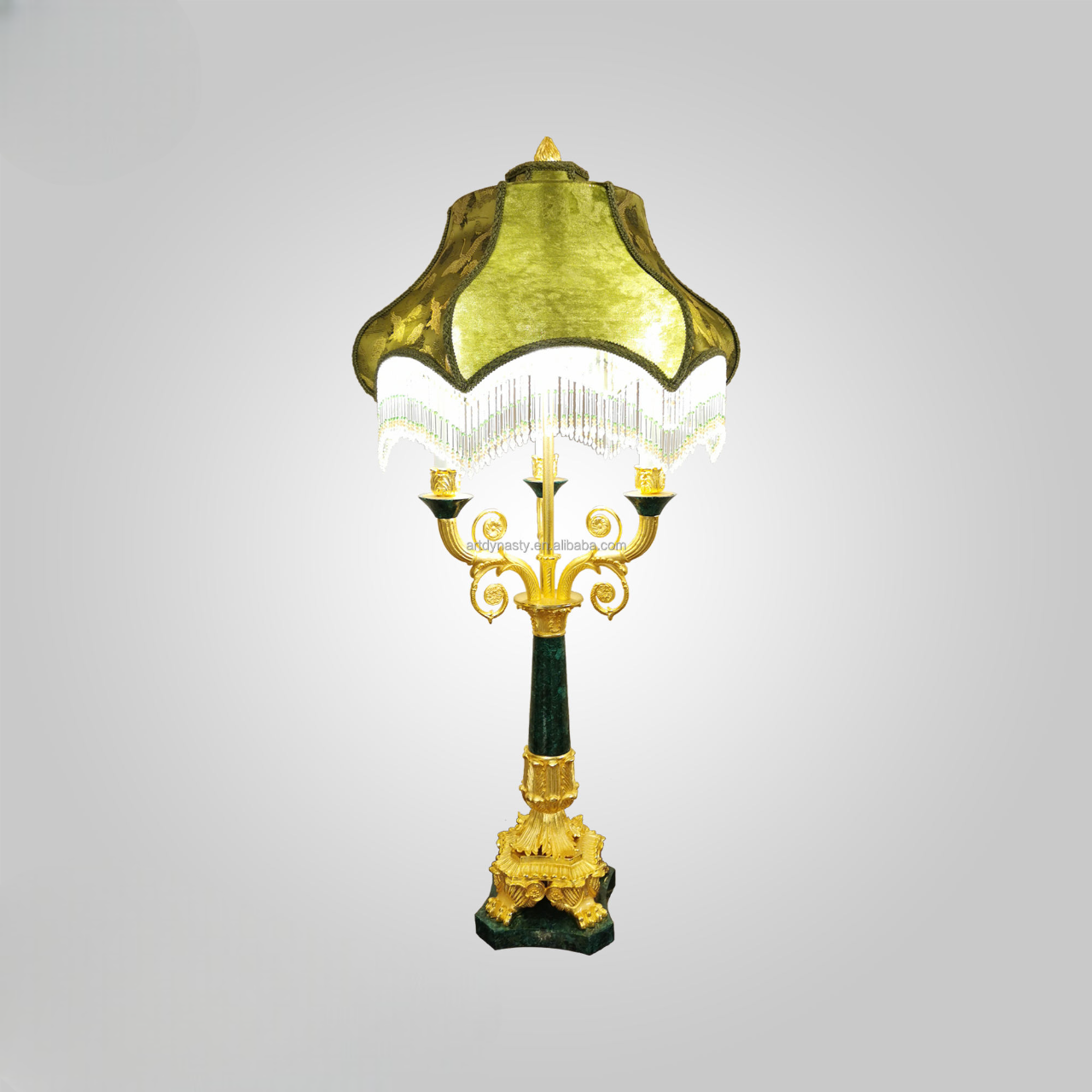 Classical Malachite Green Table Lamp, Gilded Brass Carved Bedroom Bedside Lamp, Elegant LED Bronze Hotel Style