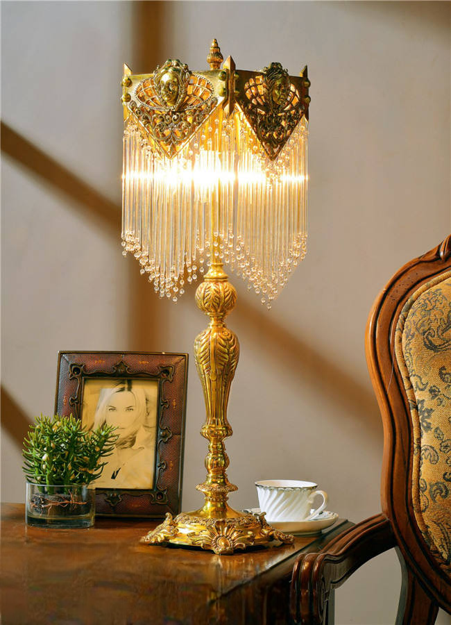 Marble Brass & Crystal Luxury Table Lamp, Classic Art Deco Designer Light with Cascading Crystal Fringe, Modern Home Statement Piece