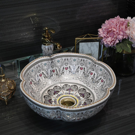 Vintage Handmade Ceramic Lavabo Washbasin, Luxury Porcelain Artistic Bathroom Sink Bowl