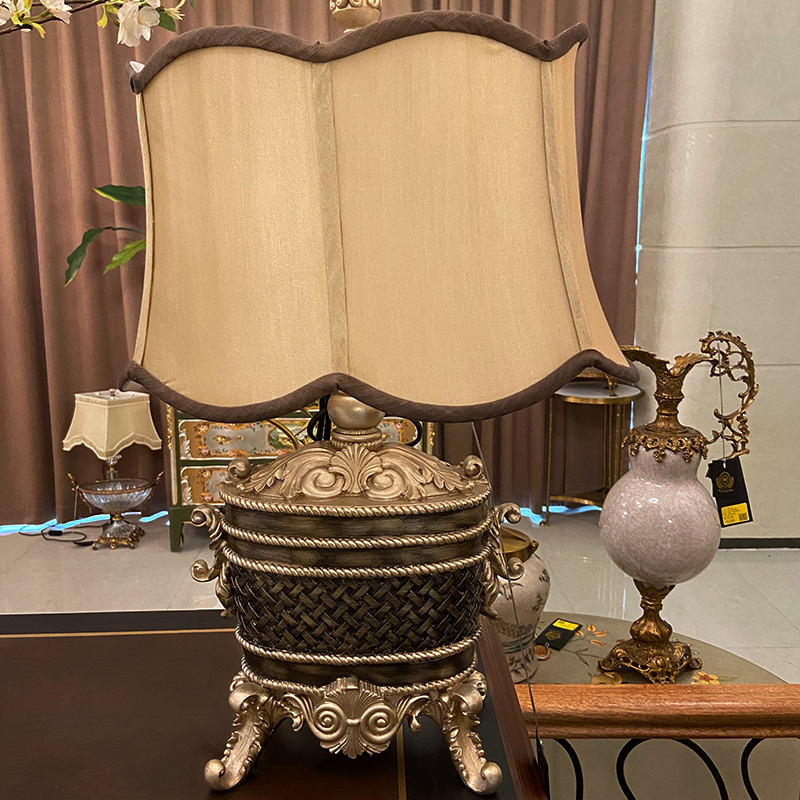 Luxury Black Resin Bedroom Table Lamp with Elegant Shade, Antique Bedside Light, LED E27, Silver Accents for Office or Nightstand