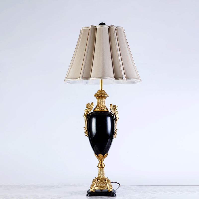 Luxury Ceramic Brass Table Lamp, Tall Black Classic Bedside Light with LED, Modern Bedroom & Desk Accent