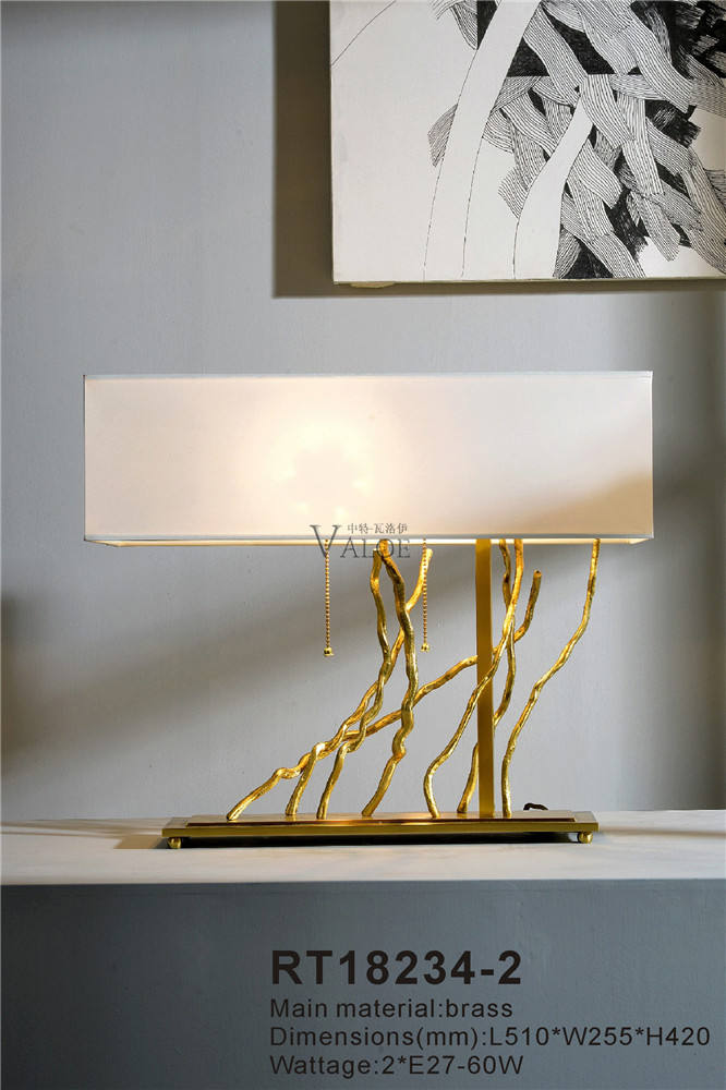 Art Decor Solid Brass Tree Branch Table Lamp, White Beige Shade, Modern Luxury LED Copper Creative Design