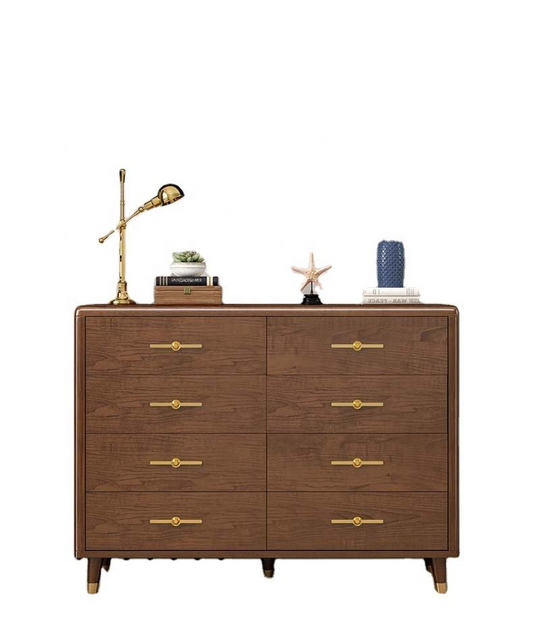 Luxury Minimalist Modern 8-Drawer Chest, Bedroom or Living Room Storage Dresser, Solid Wood Side Cabinet