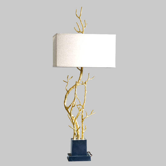 Luxury Brass Tree Branch Table Lamp, Modern Vintage Decorative Hotel and Office LED Side Table Light, Rectangle Shade