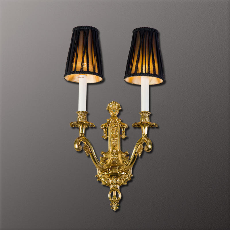 Classical 2-Light Wall Sconce, Antique Copper Brass with Black Fabric Shades, Decorative LED Wall Lamp for Bedroom, Living Room, Hotel