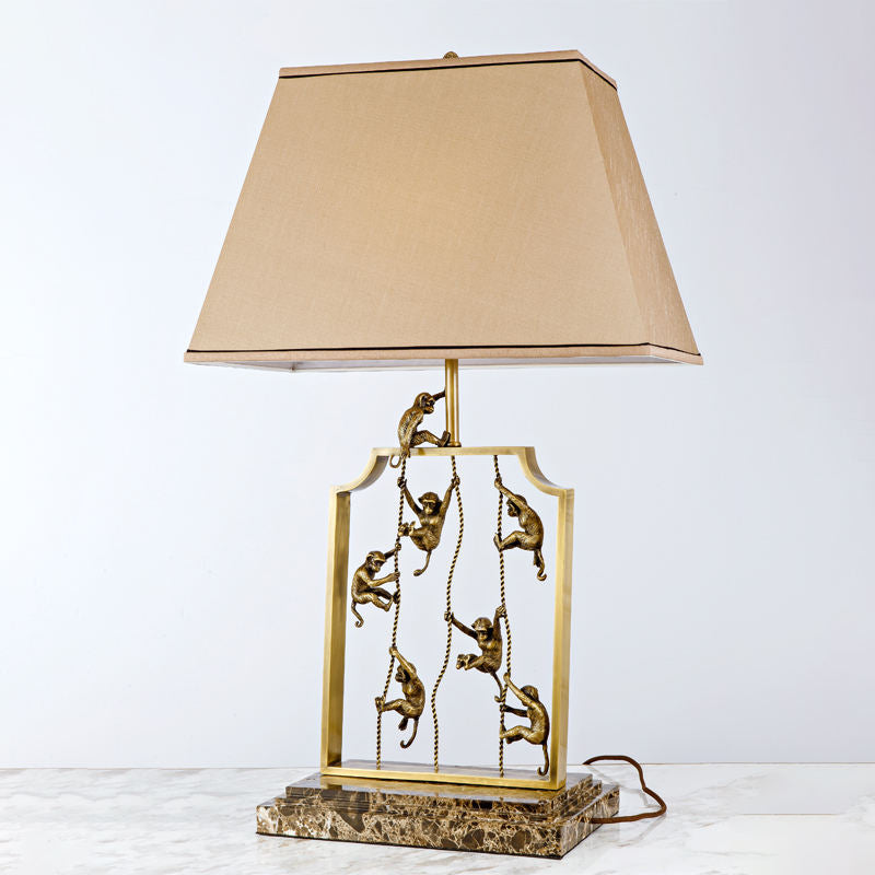 Antique Brass Monkey Table Lamp, Unique Hotel and Home Decorative Light with Marble Base, Classic Animal Design, Luxury Desk Accent
