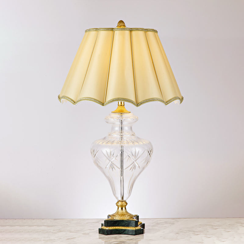 Antique Crystal Brass Table Lamp with Fabric Shade, Luxury Decorative Lighting for Living Room, Bedroom, or Study