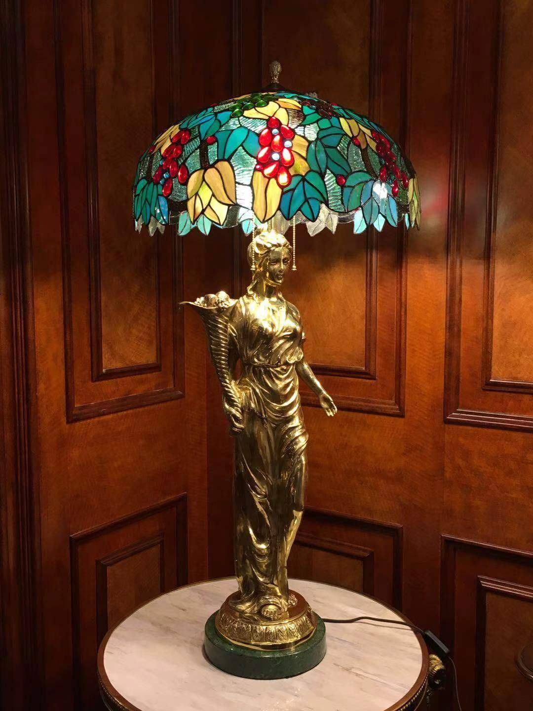 Luxury Mosaic Table Lamp, Brass Bronze Statue Base with Murano Glass Shade, LED Bedside Light for Bedroom & Living Room