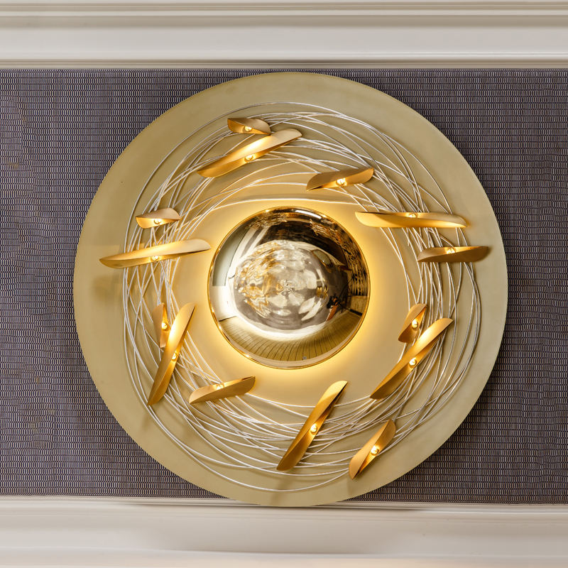 Minimalist Large Round Brass Wall Light, Luxury Modern Statement Wall Lamp for Villa, Hotel, and Bedroom Decor