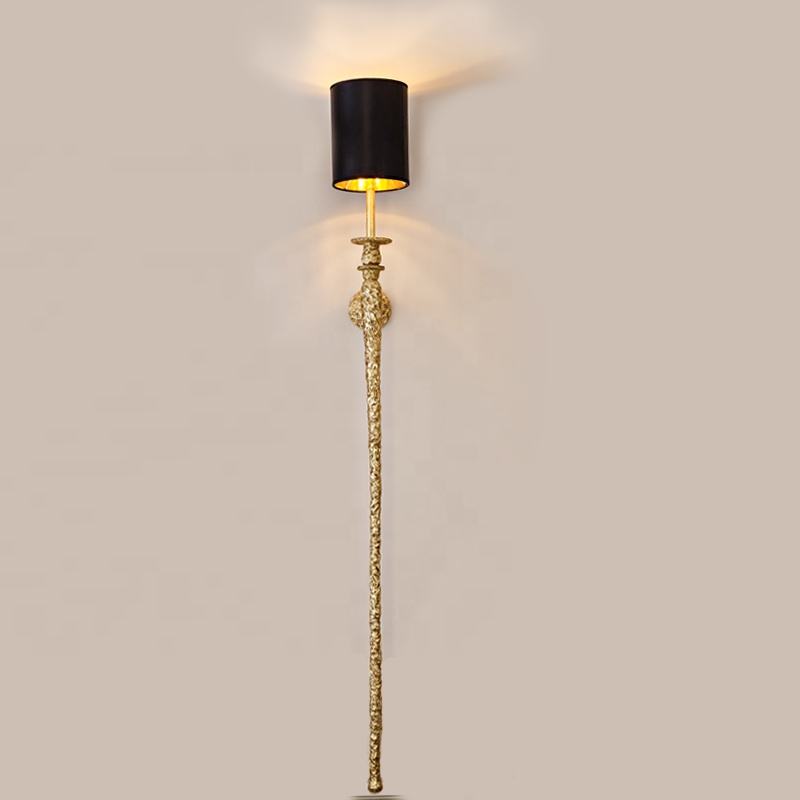 Modern Brass Torch Wall Sconce with Black Shade, Luxury Copper Metal Single Head Wall Lamp for Hotel and Home Hallway Lighting