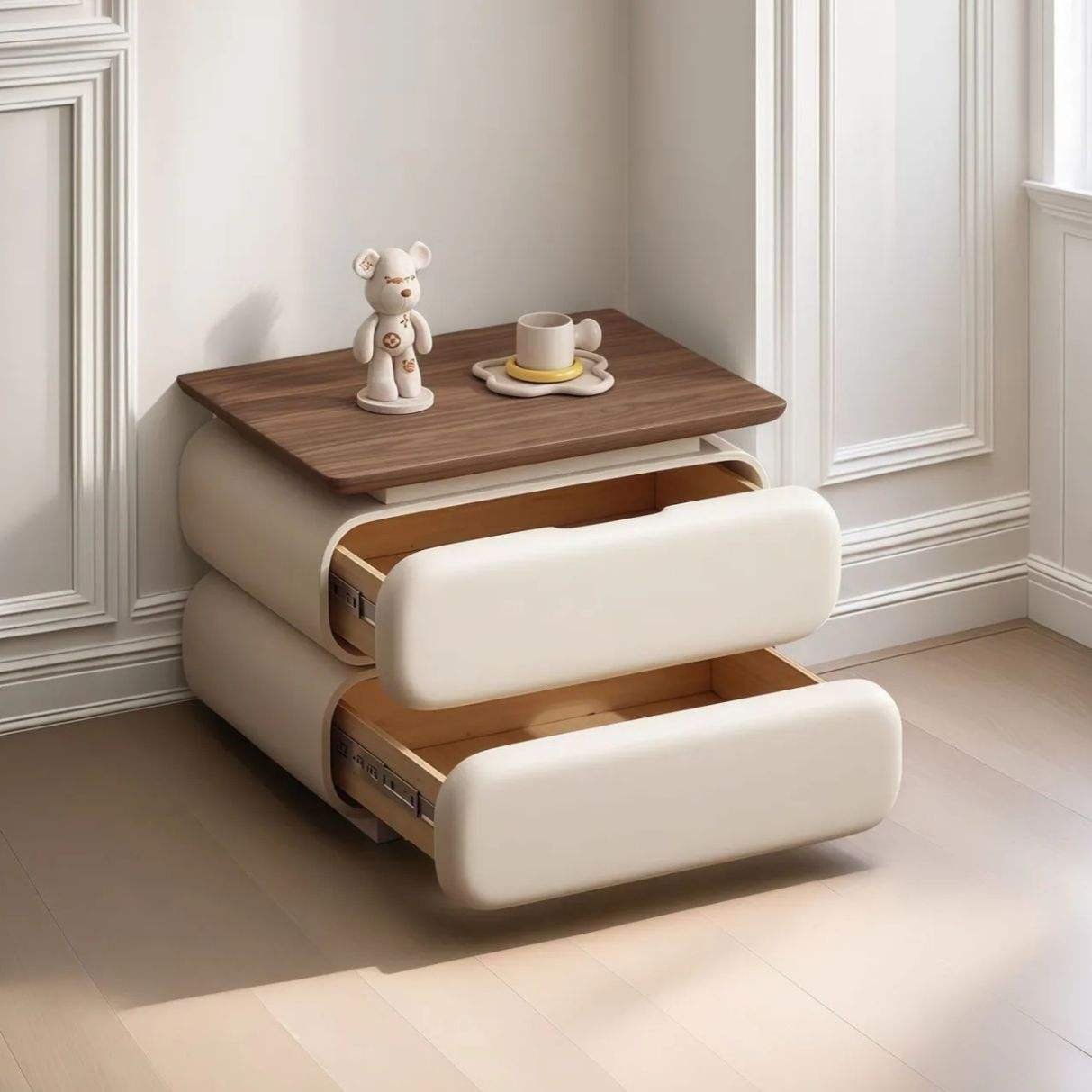 Light Luxury Bedroom Bedside Table, High-End Simple Modern Mid-century Style Solid Wood Nightstand