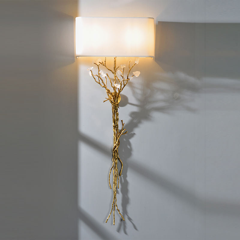 Tree Branch Wall Sconce Light, Decorative Crystal and Bronze Forest LED Lamp for Hotel, Home, and Villa Hallway Accent