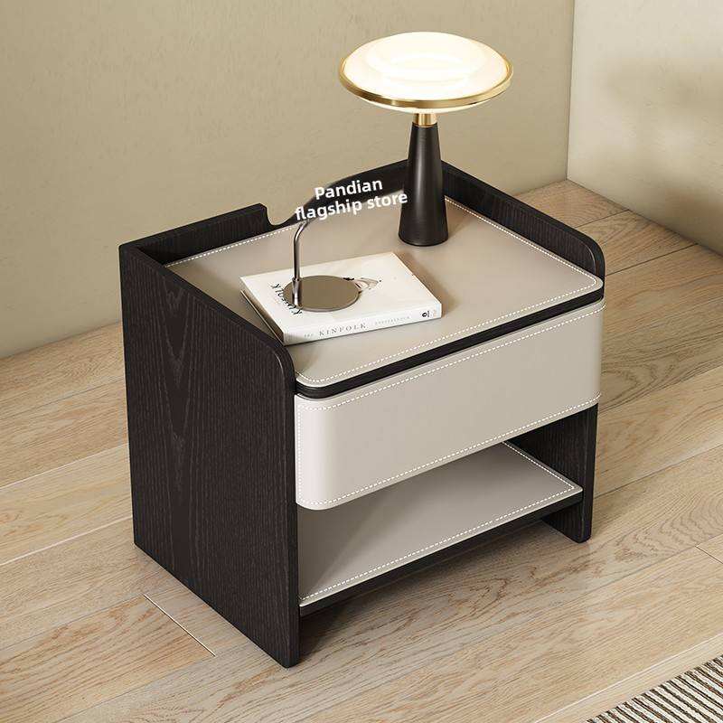 Modern High-End Bedside Table with Artificial Leather Storage Box, Lightweight Luxurious Nightstand for Master Bedroom