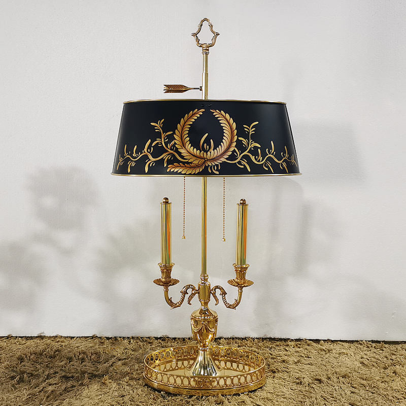 Creative Brass Desk Lamp, Black & Gold LED Table Light with Unique Arrow Motif Lampshade, Modern Home and Hotel Decor