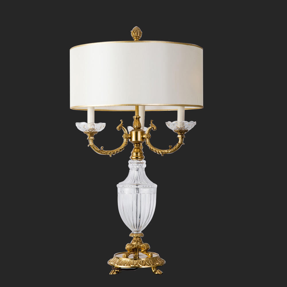 Luxury Brass Crystal Candelabra Table Lamp, Antique LED Desk Light for Hotel, Villa, Church, Restaurant, Noble Home