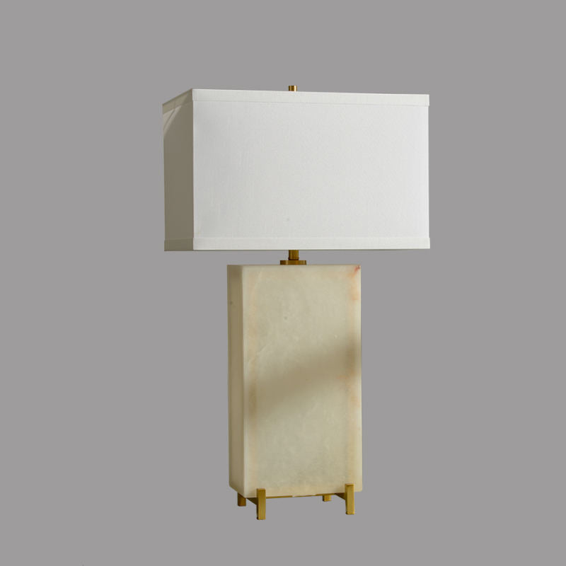 Modern White Alabaster Table Lamp, Minimalist Rectangular Design, Luxury LED Accent Light for Living Room or Desk