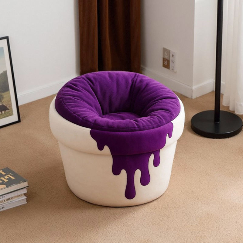 Lazy Single Sofa Chair, Modern Fiberglass Frame Fabric Leisure Armchair for Living Room and Bedroom