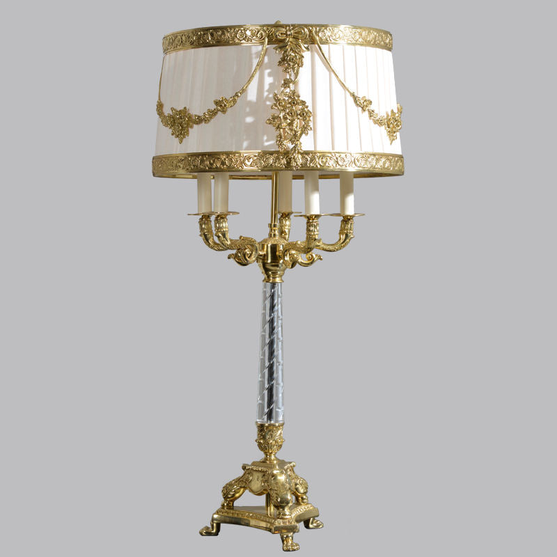 Empire Style Brass Candelabra Table Lamp, Traditional Vintage Desk Lighting with 5-LED Lights, Ornate Gold Detailing