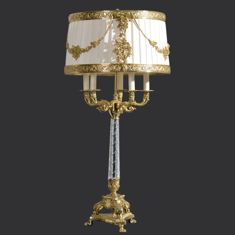 Luxury Brass Candelabra Table Lamp with Cream Shade, Modern Classic Reading Light for Hotel or Home Decor